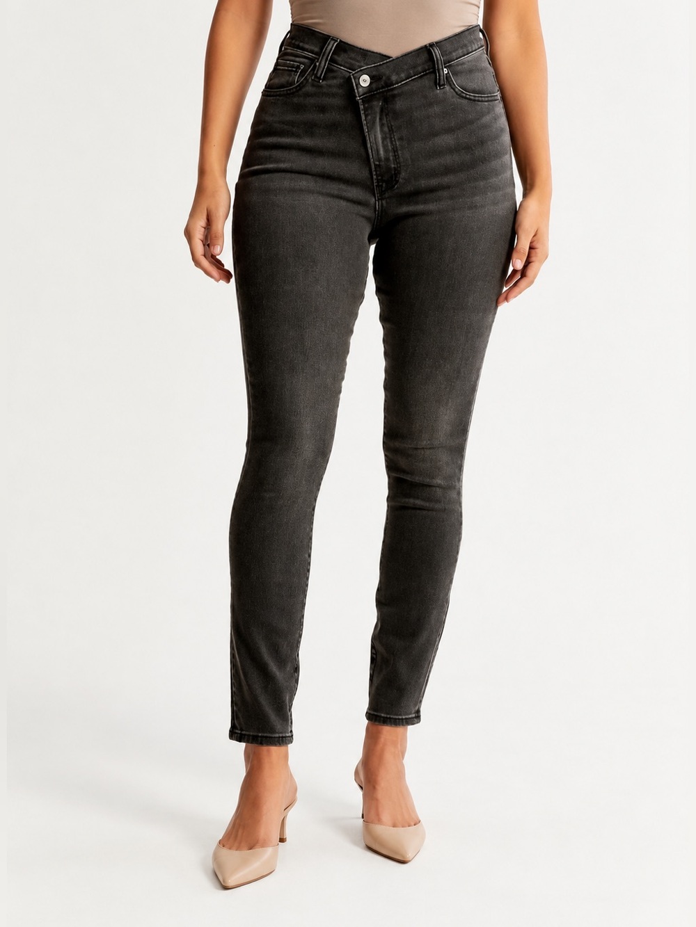 Abercrombie Super Skinny Ankle High Rise Criss Cross Jeans W34 Size 18 Black